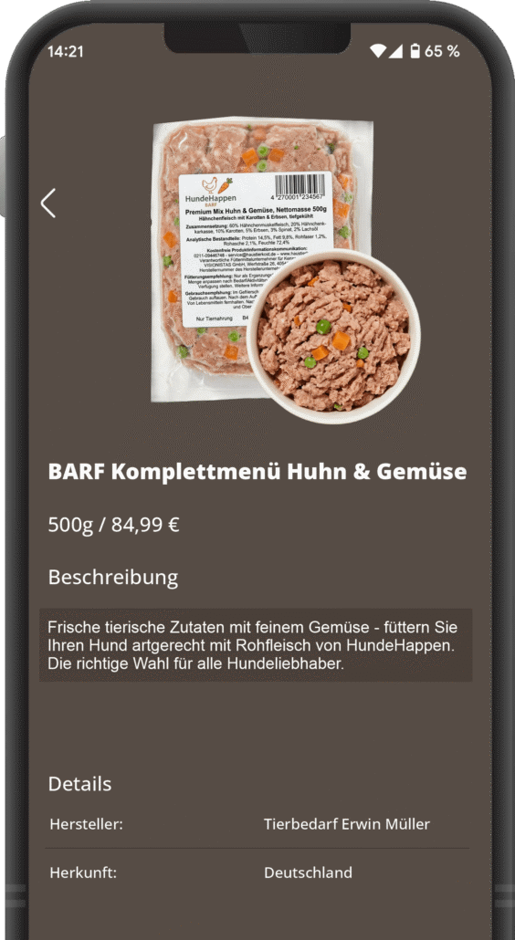 Screenshot eines Artikels mit gewichtsspezifischer Produktangabe