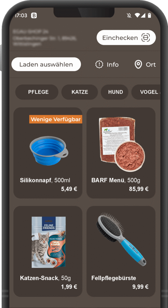 Screenshot über Verfügbarkeit von Artikeln im Tierbedarf